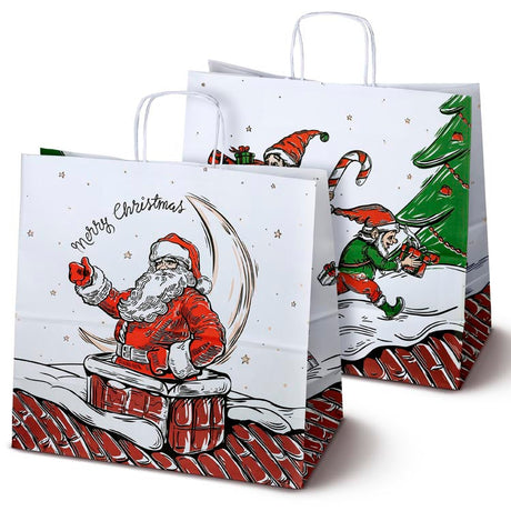 Papiertüte mit gedrehtem Henkel 400x180x390mm weiß Weihnachtsmann 5St