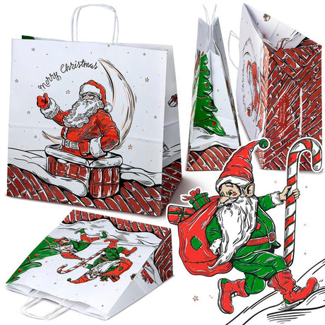 Papiertüte mit gedrehtem Henkel 400x180x390mm weiß Weihnachtsmann 5St
