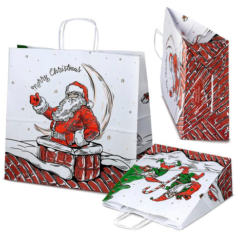 Papiertüte mit gedrehtem Henkel 400x180x390mm weiß Weihnachtsmann 5St