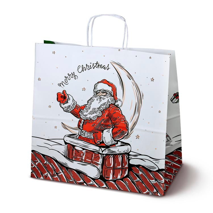 Weihnachtspapiertüte 400x180x390 mm Weihnachtsmann und Elf