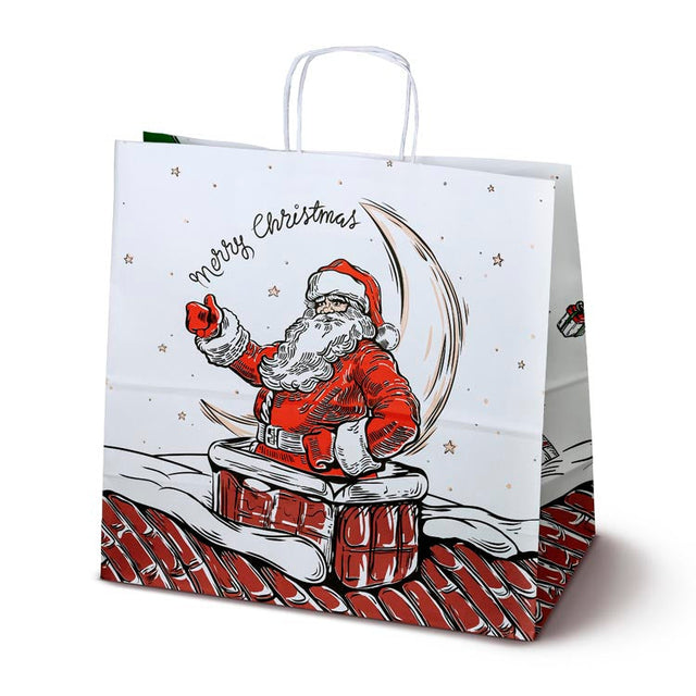 Papiertüte mit gedrehtem Henkel 400x180x390mm weiß Weihnachtsmann 5St