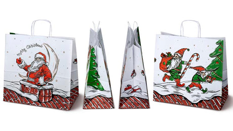 Weihnachts-Papiersäcke 40x18x39 cm Weihnachtsmann und Elfe