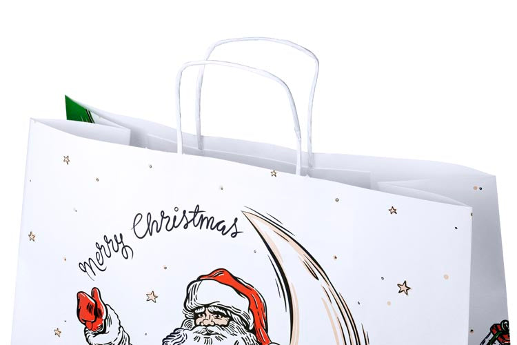 Weihnachtspapiertüte 400x180x390 mm Weihnachtsmann und Elf