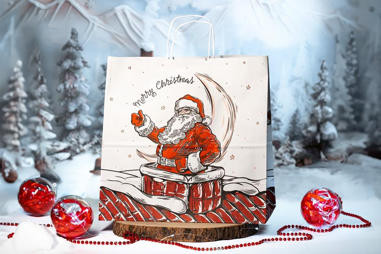 Weihnachtspapiertüte 400x180x390 mm Weihnachtsmann und Elf