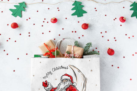 Weihnachtspapiertüte 400x180x390 mm Weihnachtsmann und Elf