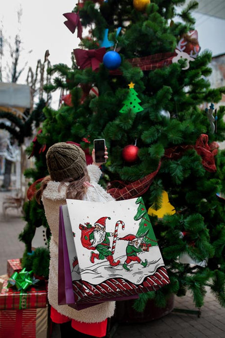 Weihnachts-Papiersäcke 40x18x39 cm Weihnachtsmann und Elfe