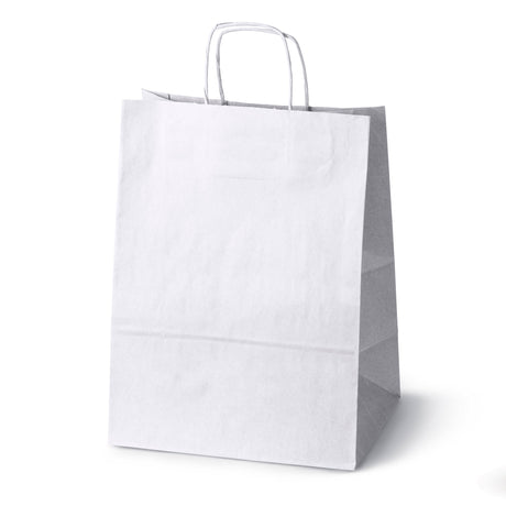 Papiertüte mit gedrehtem Tragegriff, 300 × 170 × 425 mm – Weiß
