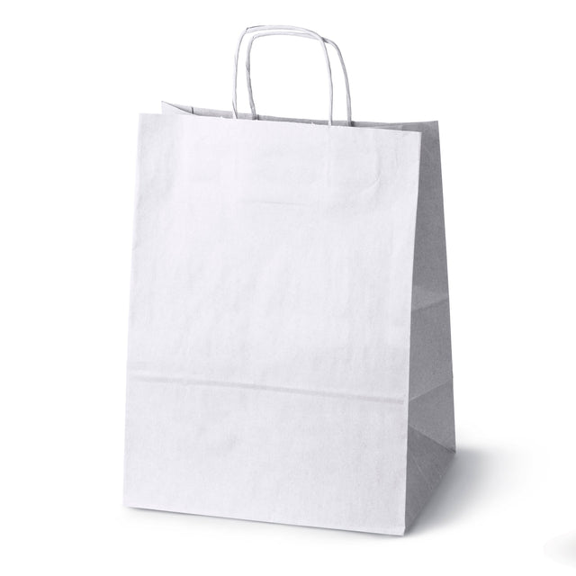 Papiertüte mit gedrehtem Tragegriff, 300 × 170 × 425 mm – Weiß