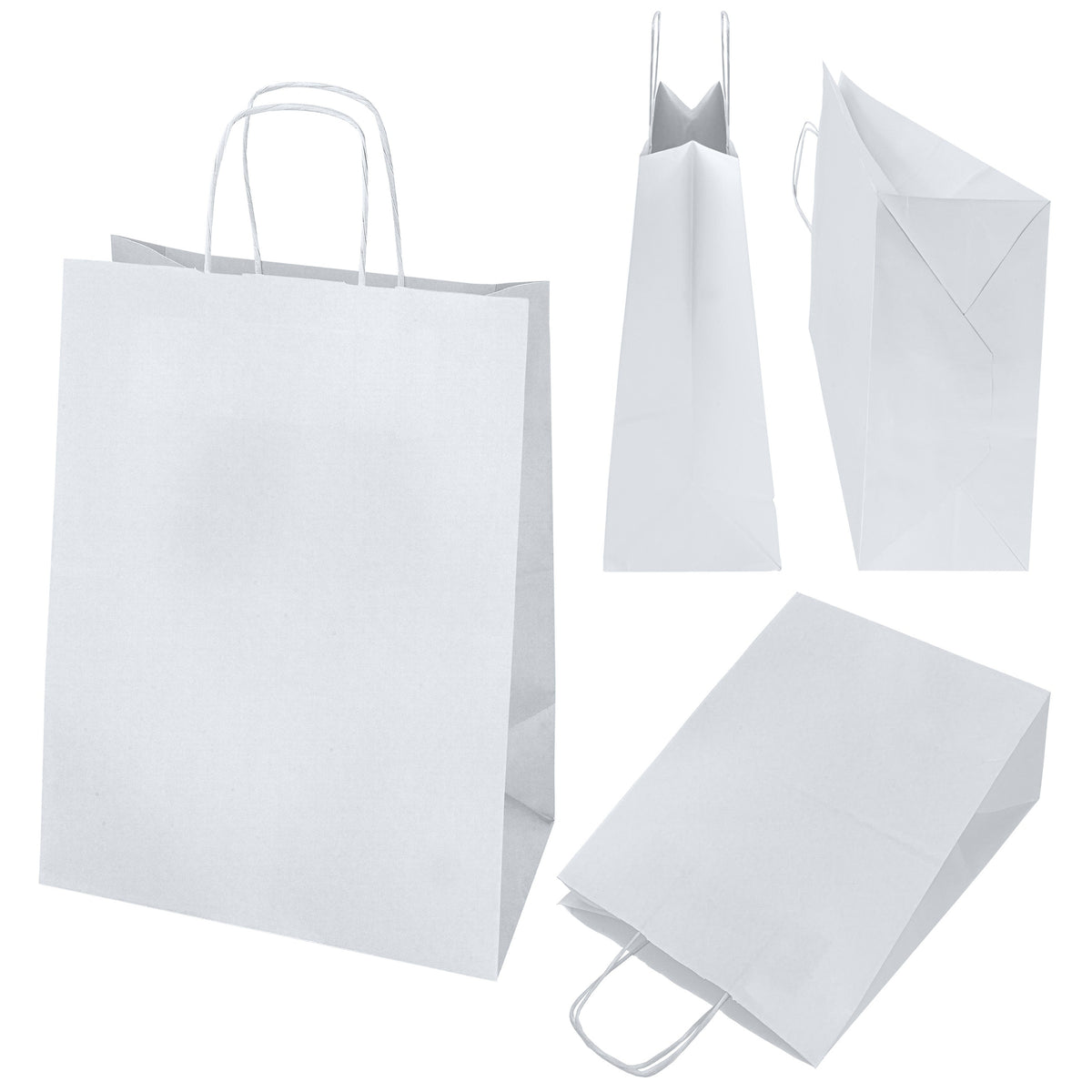 Papiertüte mit gedrehtem Tragegriff, 300 × 170 × 425 mm – Weiß