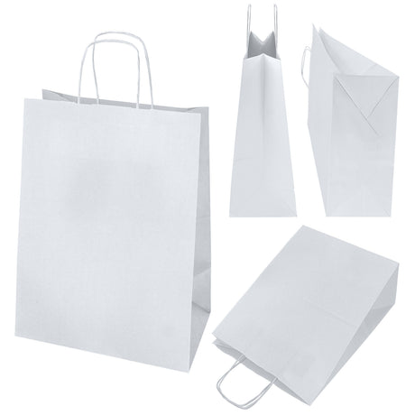 Papiertüte mit gedrehtem Tragegriff, 300 × 170 × 425 mm – Weiß