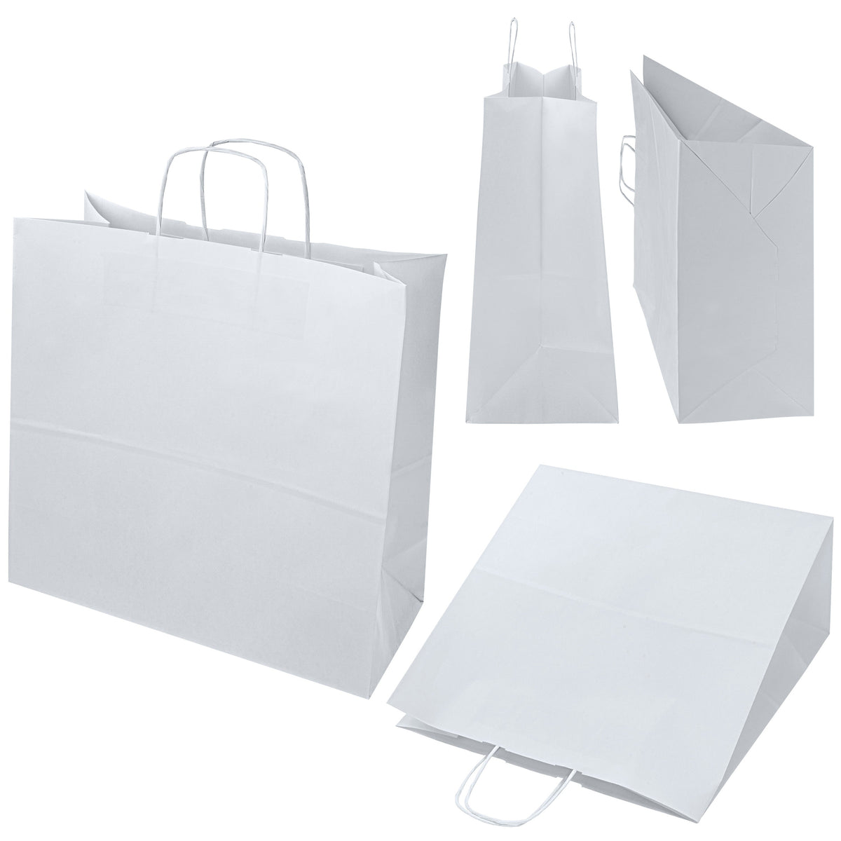 Papiertüte mit gedrehtem Tragegriff, 400 × 180 × 390 mm – Weiß