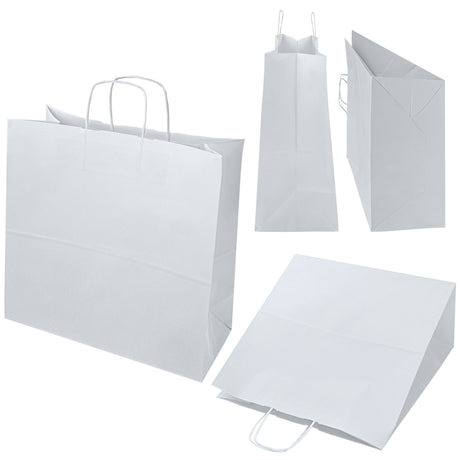Papiertüte mit gedrehtem Tragegriff, 400 × 180 × 390 mm – Weiß