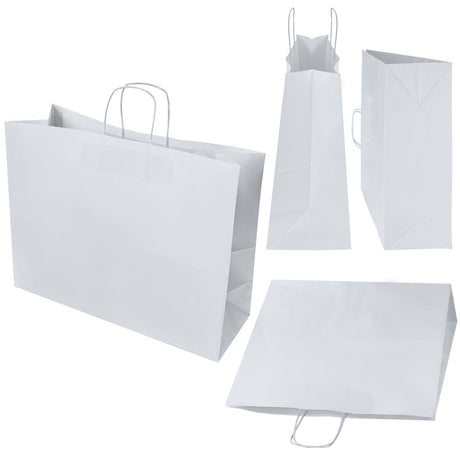 Papiertüte mit gedrehtem Tragegriff, 500 × 180 × 390 mm – Weiß
