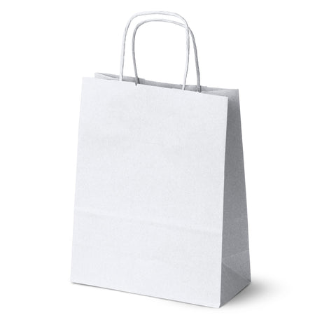 Papiertüte mit gedrehtem Tragegriff, 180 x 80 x 225 mm – Weiß