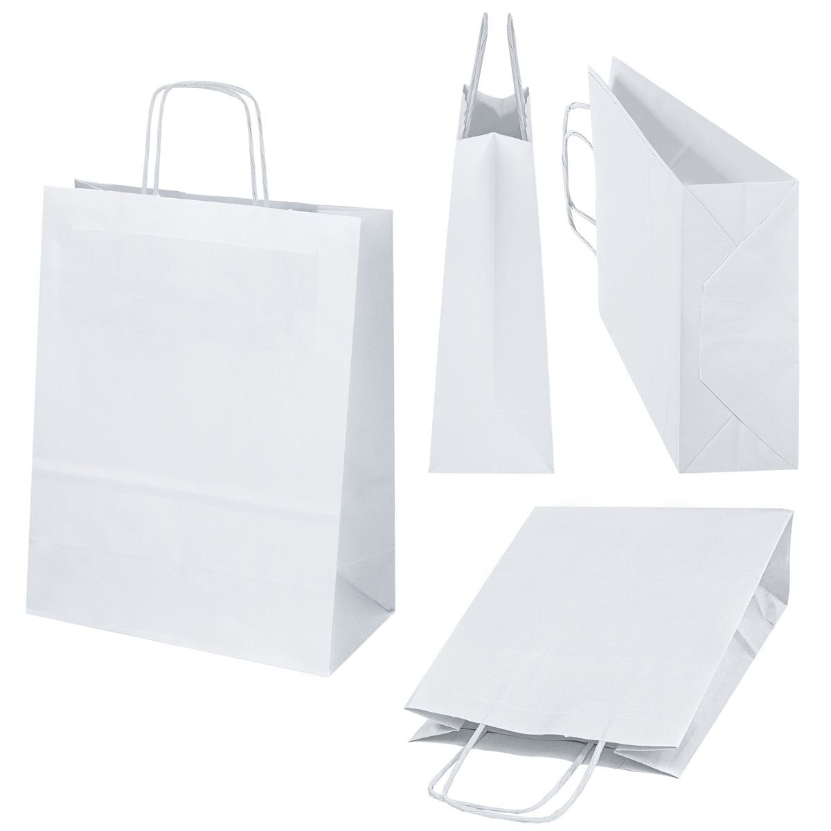 Papiertüte mit gedrehtem Tragegriff, 180 x 80 x 225 mm – Weiß