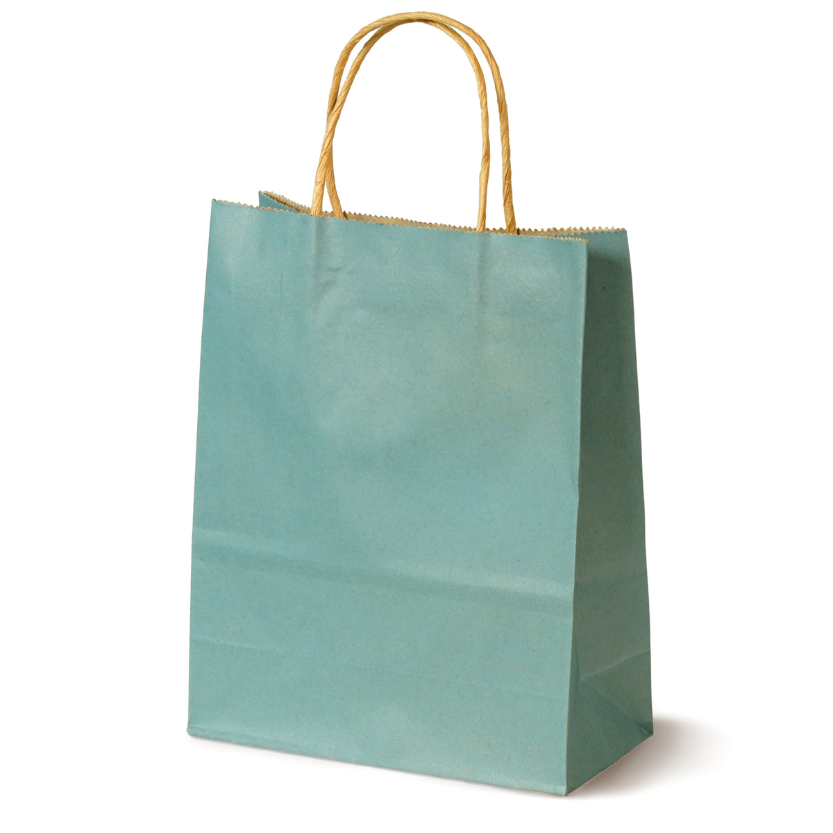 Papiertüte mit gedrehtem Tragegriff, 180 x 80 x 225 mm – Pastellblau Braun