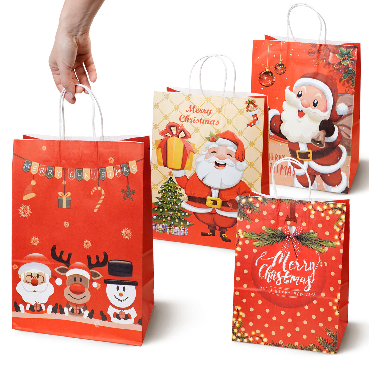 Torba papierowa świąteczna 150x80x210mm Merry Christmas Mikołaj 4szt.