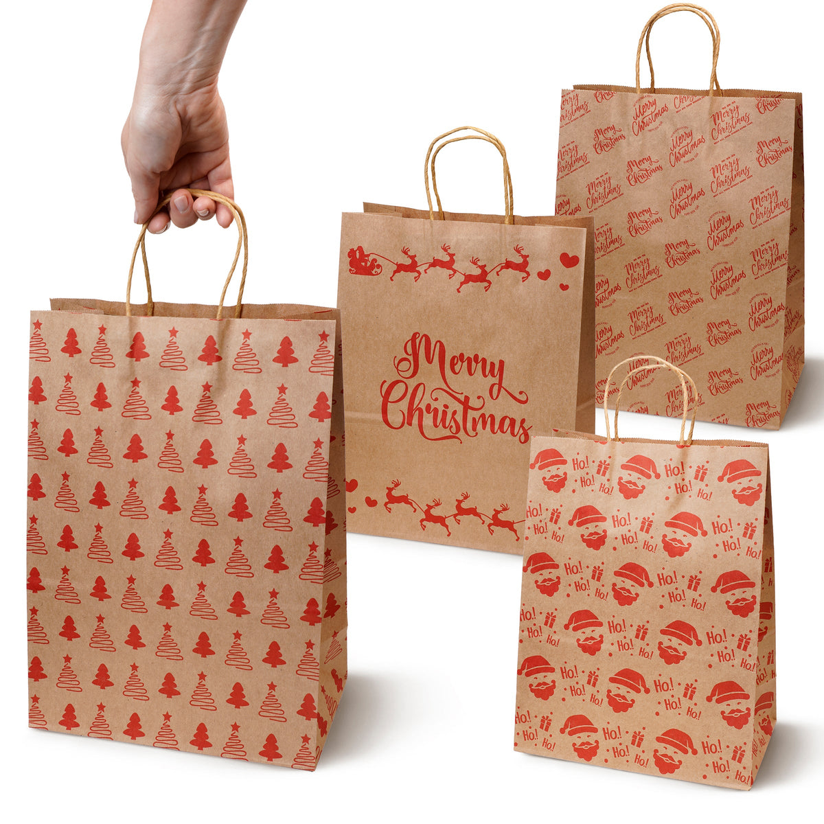 Torba papierowa świąteczna 210x110x270mm Merry Christmas Renifer 4szt.