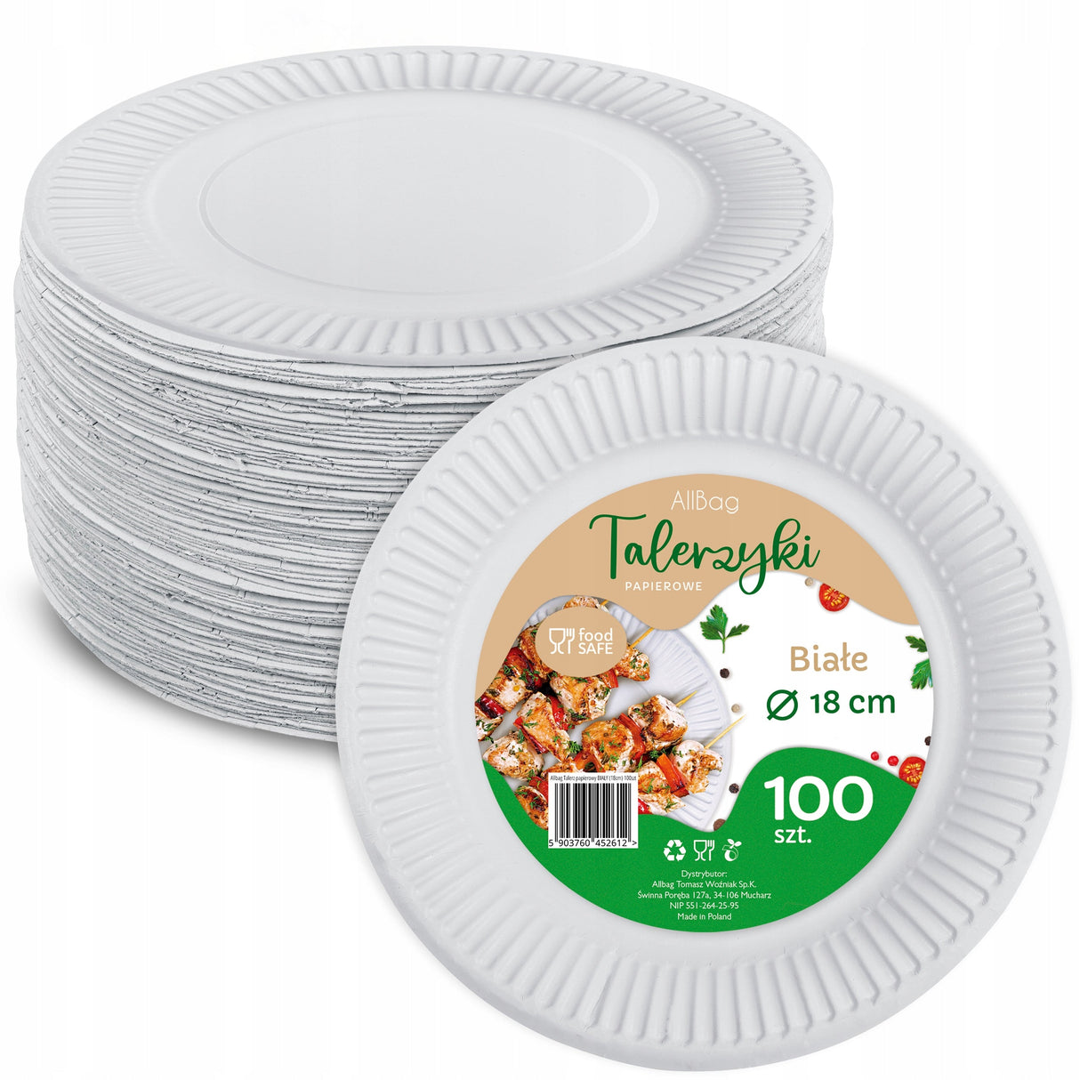 Weiße Papierplatten 18 cm 100 PCs.