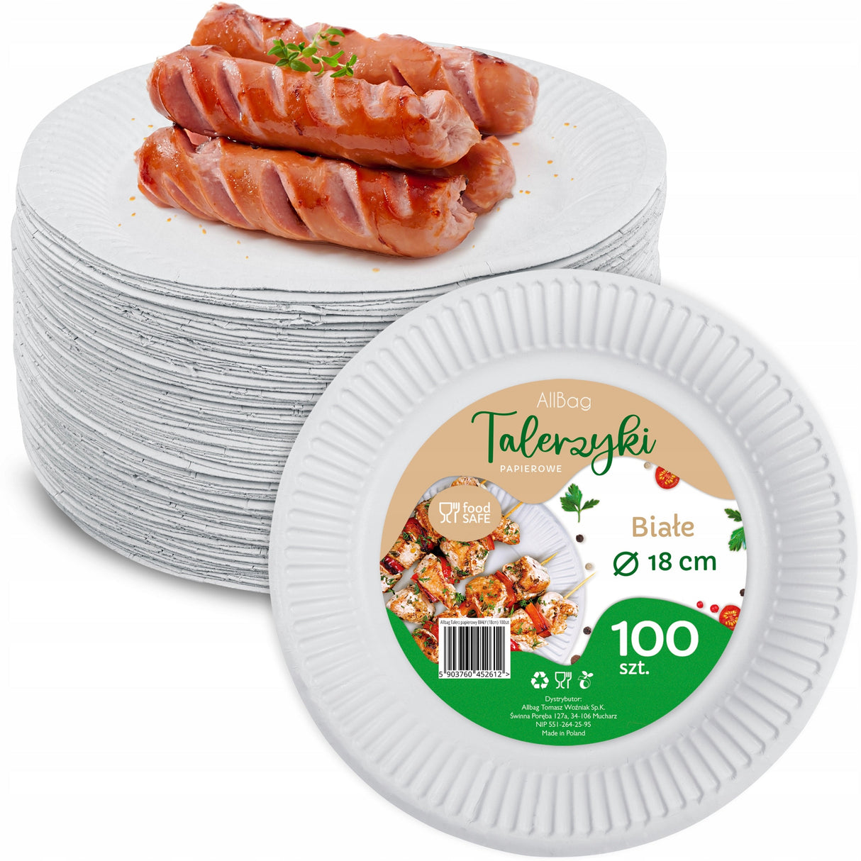 Weiße Papierplatten 18 cm 100 PCs.