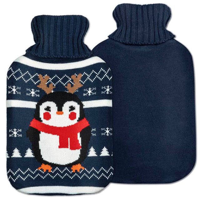 Wärmflasche 320x200mm marineblauer Pinguin im Schal