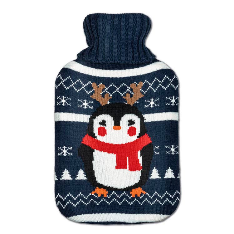 Wärmflasche 320x200mm marineblauer Pinguin im Schal