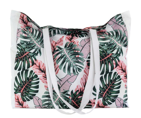 Strandtasche OXFORD rosa und grüne Monstera