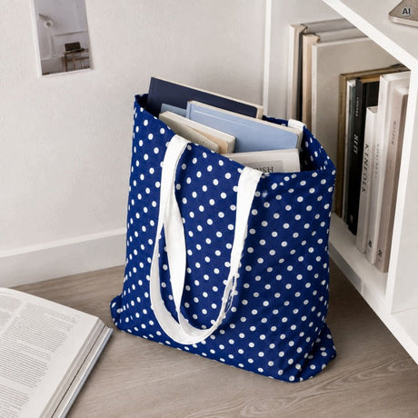 Baumwolltasche 36 x 42 cm, 145 g/m², weiß, mit Punkten