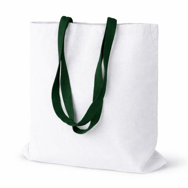 Baumwolltasche 380x420mm Weiß, Grüne Henkel: 70 cm