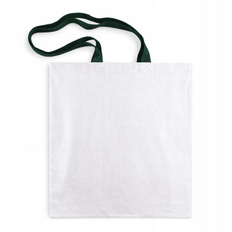 Baumwolltasche 380x420mm Weiß, Grüne Henkel: 70 cm