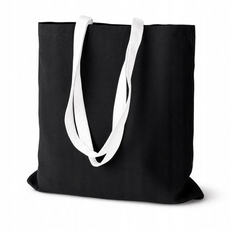 Baumwolltasche 380x420mm Schwarz Henkel: Weiß 70 cm