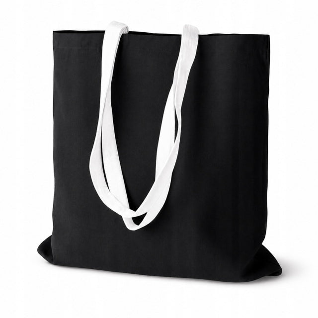 Baumwolltasche 380x420mm Schwarz Henkel: Weiß 70 cm