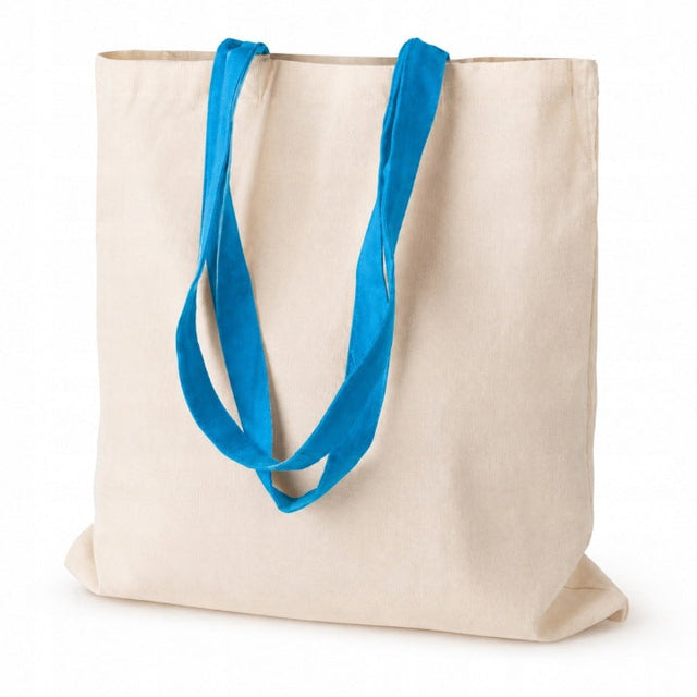 Baumwolltasche 38 x 42 cm, Henkel 70 cm, 265 g/m², natur, Henkel hellblau