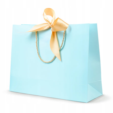Laminierte Geschenktüte 32+11x25 cm mit Schleife, hellblau, 5 Stück
