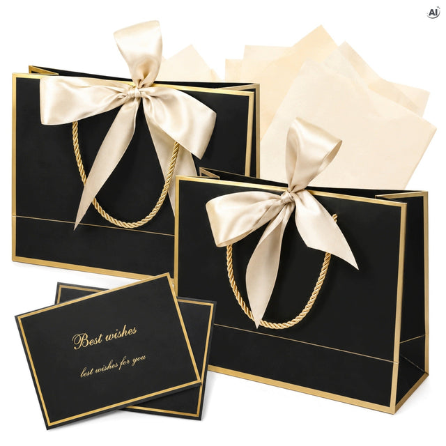 Laminierte Geschenktüte mit Schleife, schwarz, 2 Stück