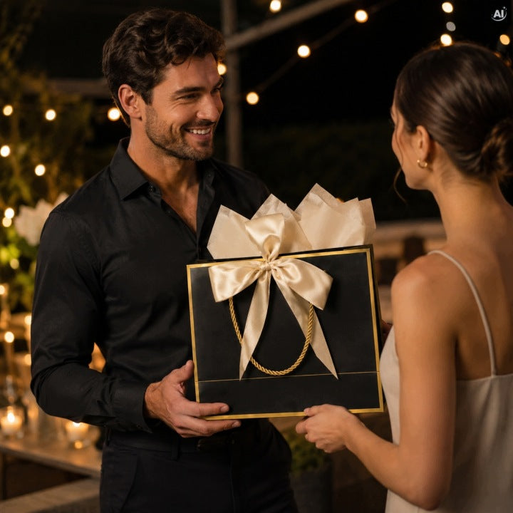Laminierte Geschenktüte mit Schleife, schwarz, 2 Stück