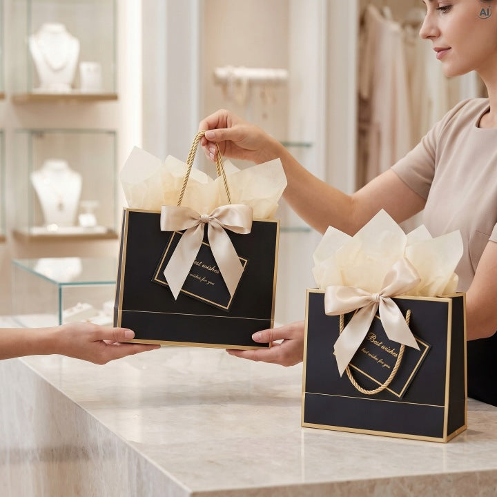 Laminierte Geschenktüte mit Schleife, schwarz, 2 Stück