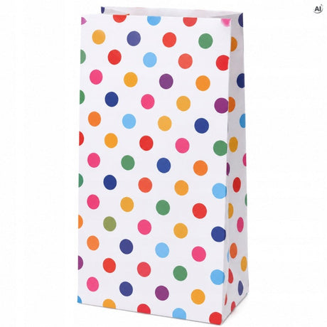 Papiertüte in Klappform, 130 x 80 x 235 mm bunte Punkte - 25 Stück