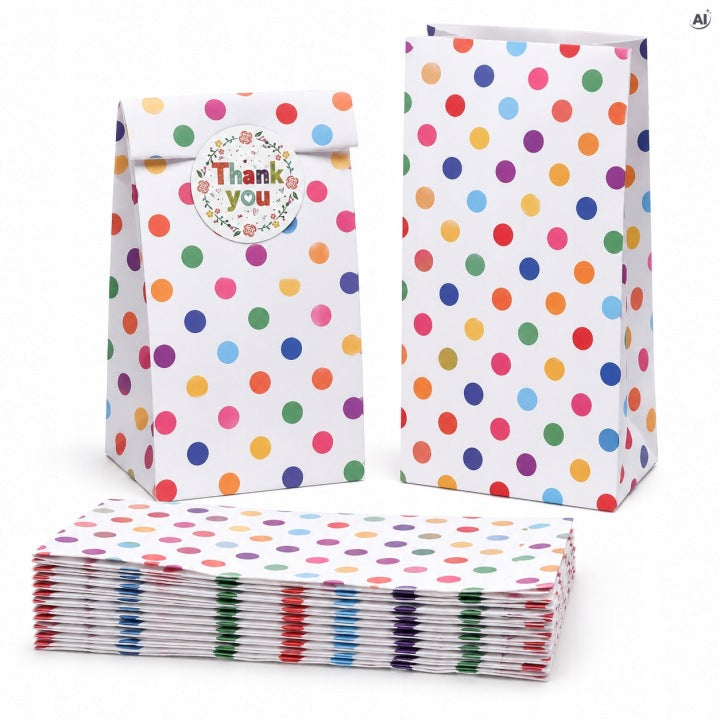 Papiertüte in Klappform, 130 x 80 x 235 mm bunte Punkte - 25 Stück