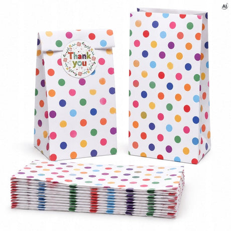 Papiertüte in Klappform, 130 x 80 x 235 mm bunte Punkte - 25 Stück