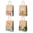Weihnachts-Papiertragetasche 15+8x21 cm, Schneemann, Rentier, Weihnachtsmann, Lebkuchen, 4 Stück