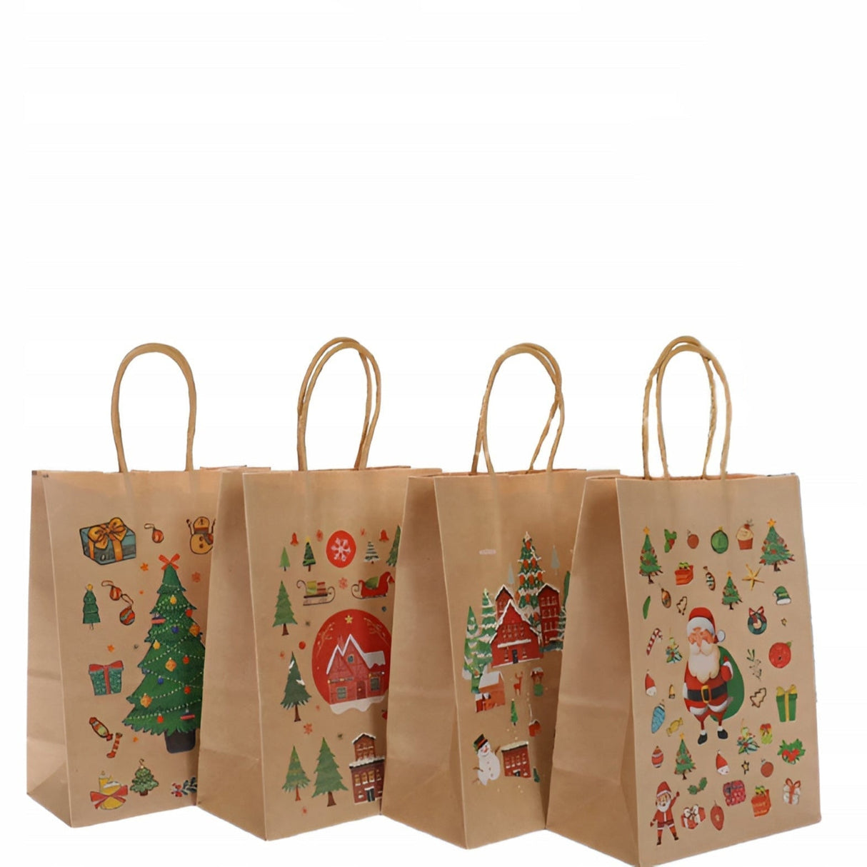 Papiertüte mit gedrehtem Henkel 210x80x150mm braun Weihnachtsmuster 4St.