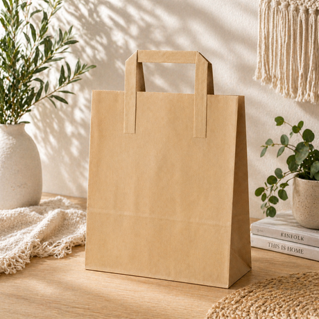 Papiertragetasche mit Flachhenkel 18+9x22 cm, 70 g/m², braun