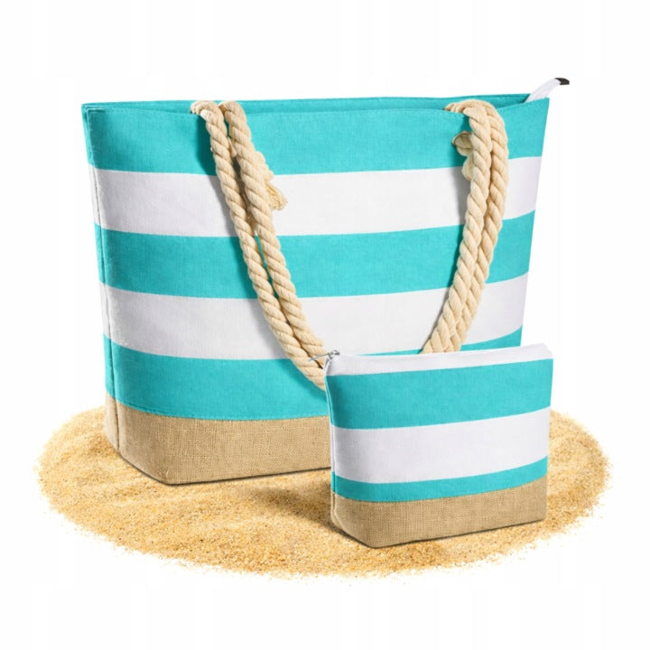 Strandtasche gestreift 460x150x380mm Türkis