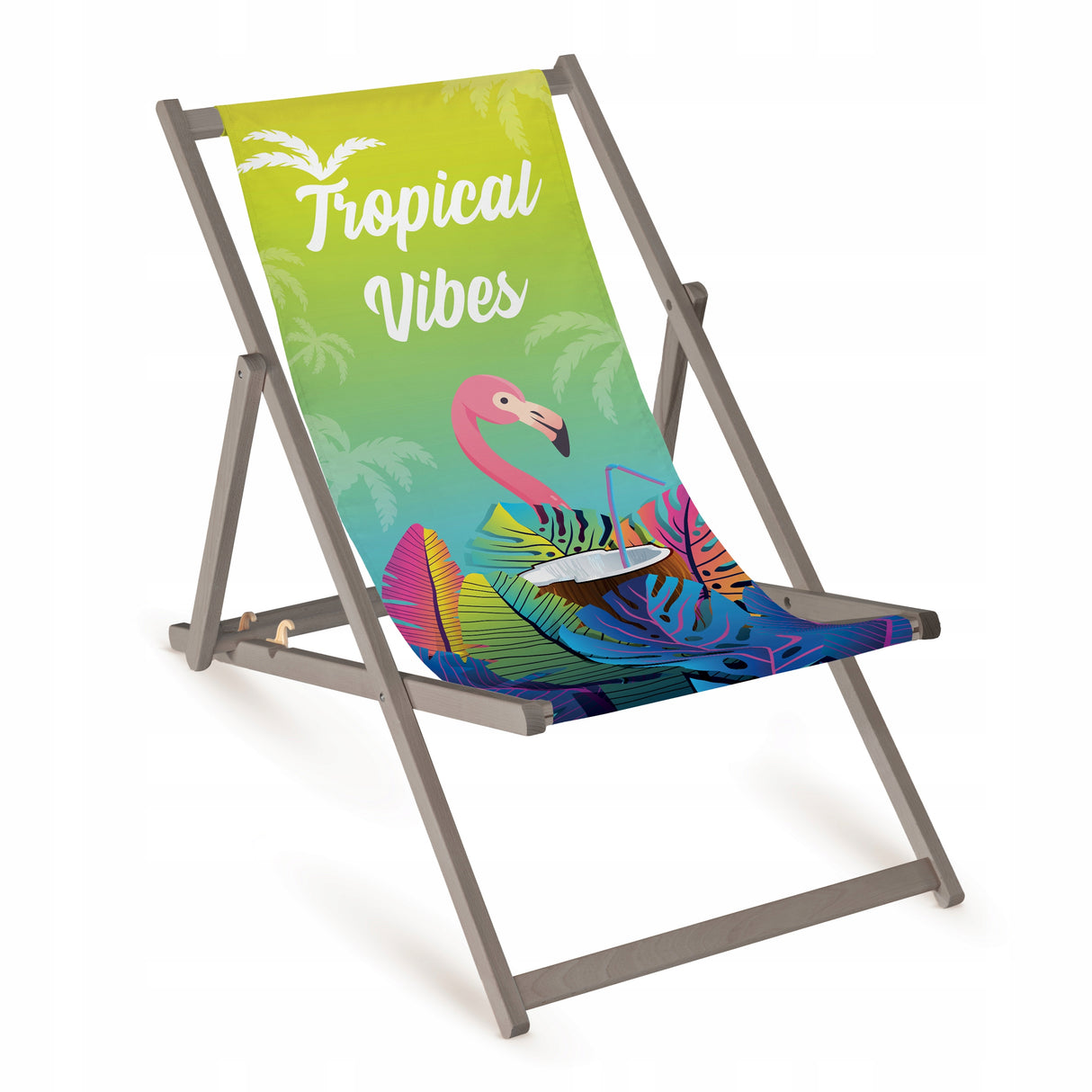 Holz-Liegestuhl Tropical Vibes Fullprint mit grauem Gestell