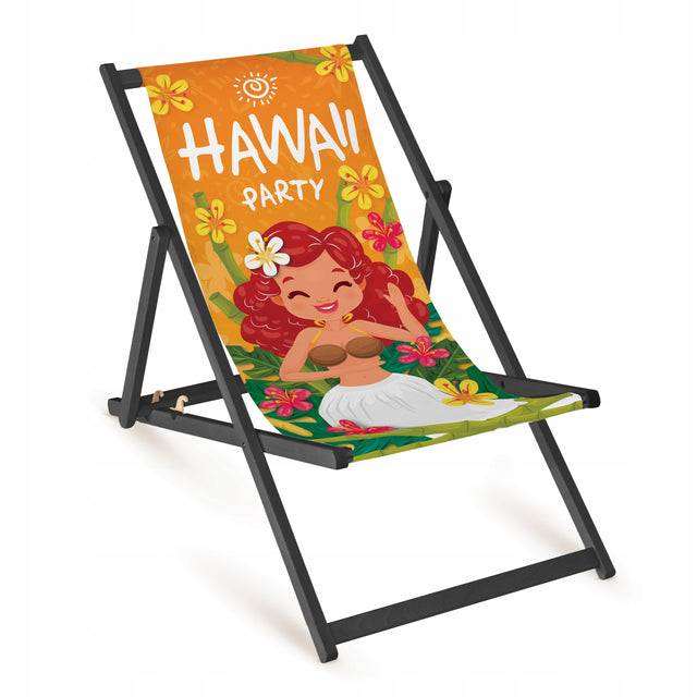 Holz-Liegestuhl Hawaii Party Fullprint mit schwarzem Gestell