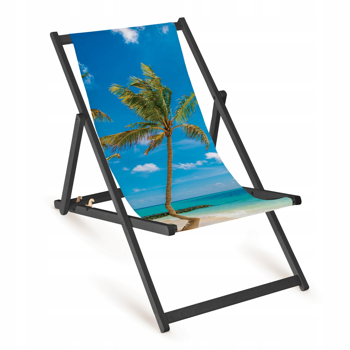 Holz-Liegestuhl Palma Fullprint mit schwarzem Gestell