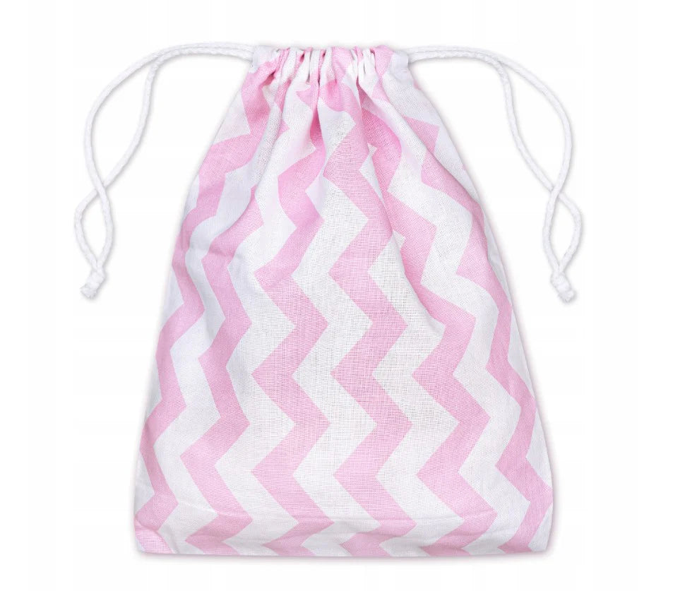 Baumwollsack weiß und rosa Zickzack 15x35cm 145g