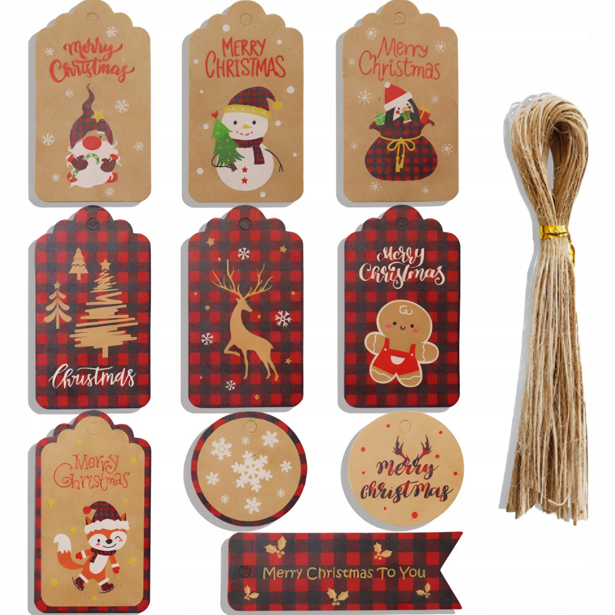 Tischkarten für Geschenke Schneemann-Weihnachtsbaum-Gnom 50 Stück