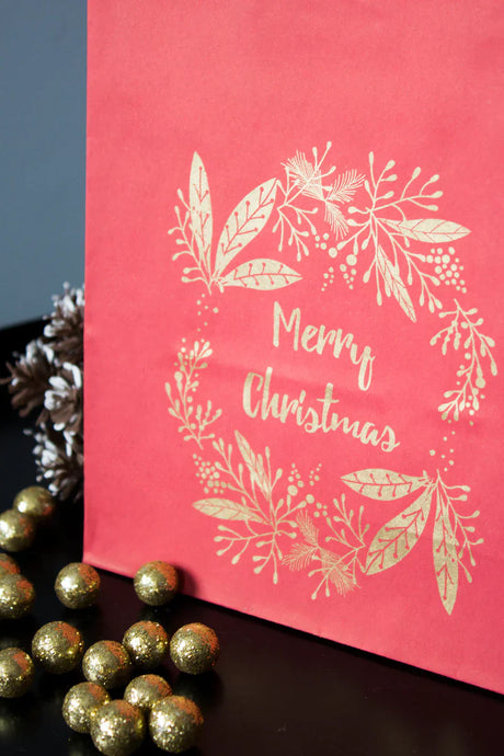 Weihnachtspapiertüte 180x80x220mm Rot FROHE WEIHNACHTEN